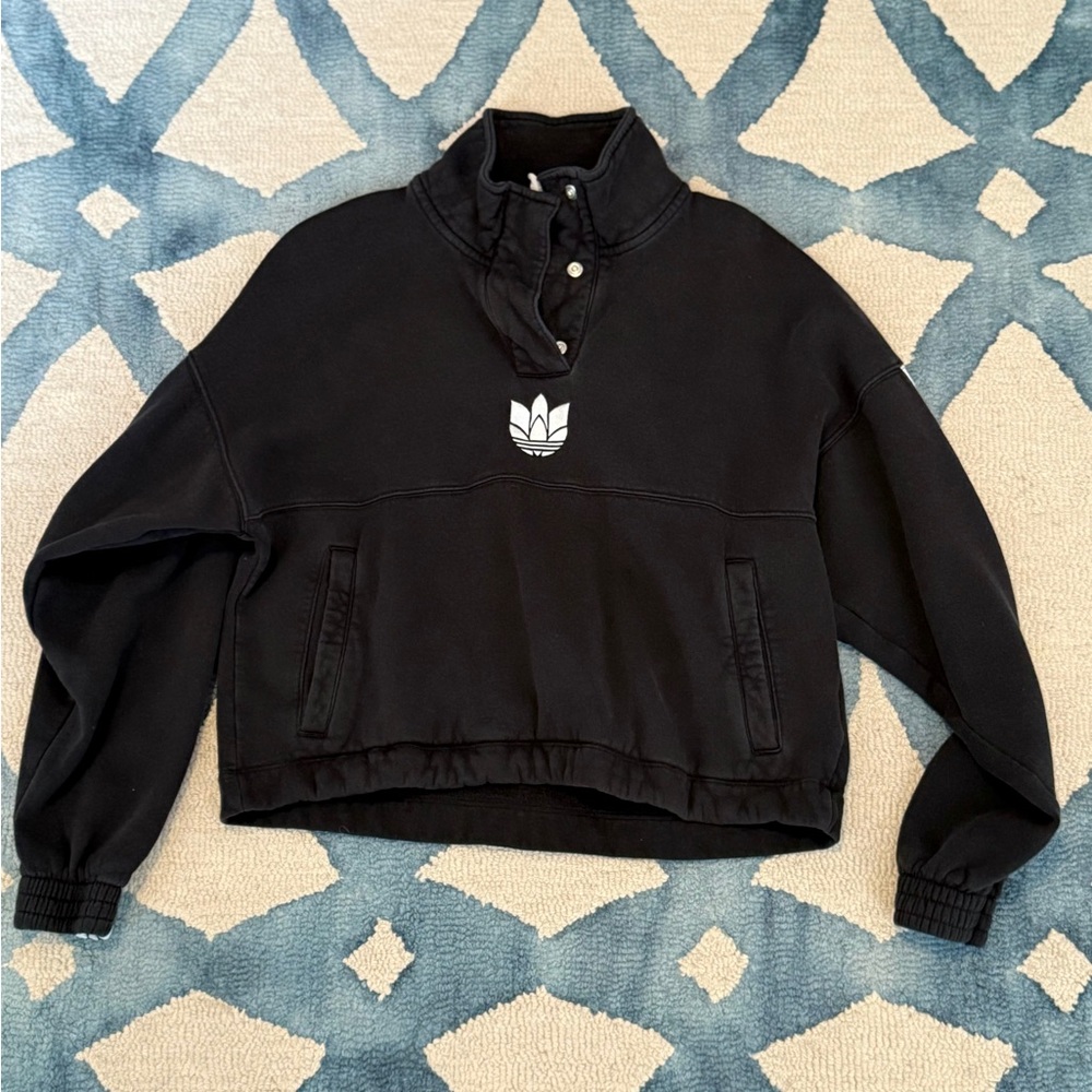 Adidas Black Cropped Pullover Sweatshirt - Size M